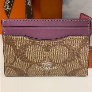 Coach all leather card holder purple accent